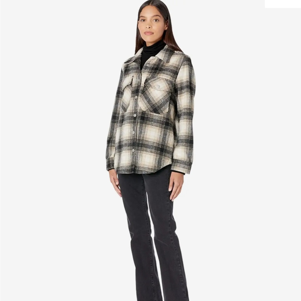 Blank NYC Plaid Shacket- Black, Tan and Cream Wool Blend Size M - Picture 8 of 8
